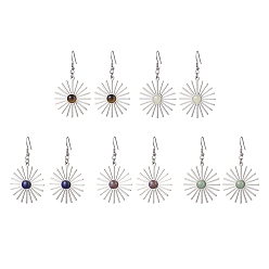 Stainless Steel Color Star 201 Stainless Steel Natural Gemstone Dangle Earrings for Women, with 304 Stainless Steel Earring Hooks, Stainless Steel Color, 59~59.5x34.5mm