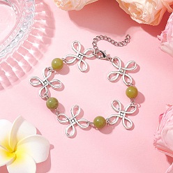 Нефрит Тайвань Сплав натуральный тайваньский нефрит браслеты для женщин, цветок, платина, 7-3/4 дюйм (19.6 см) в длину + 40 удлинитель мм