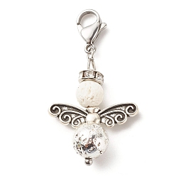 с Покрытием Серебра Подвески из натуральной лавы, с тибетском стиле сплава бисером, крыло, со серебряным покрытием, 40 мм