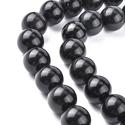 Black Natural Obsidian Beads Strands, Round, Grade AA, Black And Colorful, 14mm