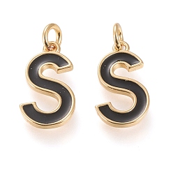Letter S Латунь эмаль подвески, с целью перехода в кольце, долговечный, реальный 18 k позолоченный, letter.s, чёрные, letter.s, с: 17x9.5x1.8 мм, прыжковые кольца: внутренний диаметр: 3 мм