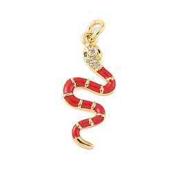 (123L) Белый крем непрозрачный блеск Латунные микропроволочные кубические циркониевые подвески из эмали, с целью перехода в кольце, змея, реальный 18 k позолоченный, огнеупорный кирпич, 25x11x3 мм, отверстие : 3 мм
