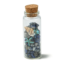 Средний Бирюзовый Украшение бутылки желаний прозрачное стекло, балансировка драгоценных камней викка, с бусинами из лазурита и синтетическими бирюзовыми бусинами внутри, средне бирюзовый, 27x78.5 мм