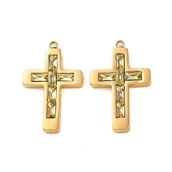 Желтый 304 подвески из нержавеющей стали, со стеклом, корс прелести, реальный 14 k позолоченный, желтые, 24.5x15.5x3.5 мм, отверстие : 1.4 мм