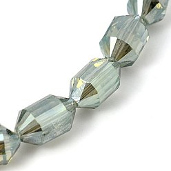 Темный Морско-зеленый Гальваническим стеклянные бусины, с покрытием цвета радуги, граненые, фонарь, темно-зеленый, 16x10 мм, отверстие : 1 мм