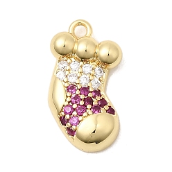 Christmas Socking Рождественские латунные подвески с микропаве из фианита, стойки покрытие, долговечный, без кадмия и без свинца, реальный 18 k позолоченный, рождественские носки, 16x11x3 мм, отверстие : 1.4 мм