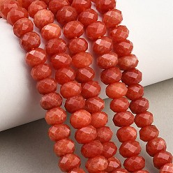 Tomate Rangs de perles de jade blanc naturel teintées et facettées, rondelle, tomate, 8x5.5~6mm, Trou: 1mm, Environ 64~66 pcs/chapelet, 14.76~15.16'' (37.5~38.5 cm)