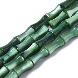 Dark Green Natural Freshwater Shell Beads Strands, Dyed, Bamboo Stick, Dark Green, 8x4.5x4.5mm, Hole: 0.7mm, about 45~48pcs/strand, 14.61~15.51 inch(37.1~39.4cm)