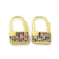 Farbig Messing micro pave zirkonia ohrreifen, goldenes Schloss, Farbig, 15x4 mm