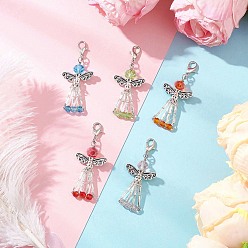 (52) Непрозрачная лаванда Подвесные украшения из стекла и стеклянного витого стеклянного горна, со сплавочной фурнитурой, ангел, разноцветные, 52.5 мм, Кулон : 37.5x21.5x7.5 мм