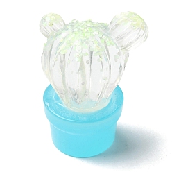 Небесно-голубой Прозрачные смолы кабошоны, кактус с пайетками, голубой, 37.5x29x23 мм