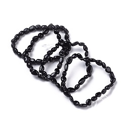 Tourmaline Natural Black Tourmaline Bead Stretch Bracelets, Tumbled Stone, Nuggets, Inner Diameter: 2~2-1/4 inch(5.2~5.6cm)