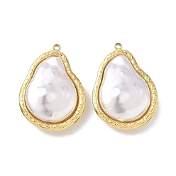 Teardrop 304 подвески из нержавеющей стали с жемчужными подвесками из АБС-пластика, вакуумные покрытия, реальный 18 k позолоченный, слеза, 26.5x19.5x7.5 мм, отверстие : 1.6 мм