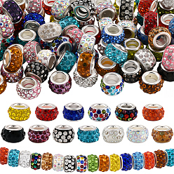 (52) Непрозрачная лаванда 80Штука из полимерной глины со стразами европейские бусины с большими отверстиями и латунными сердечниками с серебристым покрытием, рондель, разноцветные, 11~12x7~7.5 мм, отверстие : 5 мм