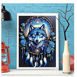 Wolf DIY Diamond Painting Stickers Kits For Kids, including Resin Rhinestone, Diamond Sticky Pen, Tray Plate, Glue Clay, Wolf, 400x300x0.2mm, Resin Rhinestone: 2.5x1mm, 20 color, 1bag/color, 20bags