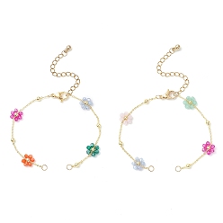 Золотой Изготовление браслета-цепочки с цветочным узором из латуни и стеклянных бусин, разноцветные, золотые, 6-5/8 дюйм (16.8 см)