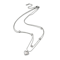 Нержавеющая Сталь Цвет Не тускнеет 304 двухслойное ожерелье из нержавеющей стали с цепочкой в виде круглой змейки, подвески с сердцем, цвет нержавеющей стали, 14-7/8 дюйм (37.7 см)