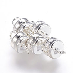 Серебро Латунные магнитные застежки с петлями, плоско-круглые, серебряный цвет гальваническим, 11x7 мм, отверстие : 2 мм