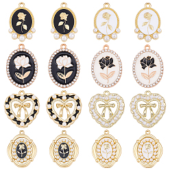 Mixed Shapes 16Pcs 8 Styles Alloy Enamel Pendants, with Plastic Beads/Rhinestone, Mixed Shapes, 22~28x17~21mm, 2pcs/style