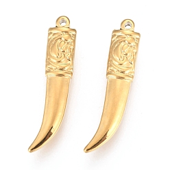 Golden 304 Stainless Steel Pendants,  Scabbard/Tusk Shape, Golden, 31x7x4mm, Hole: 1.4mm