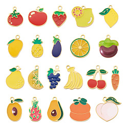 Mixed Shapes 21Pcs 21 Styles 304 Stainless Steel Enamel Pendants, Fruit, Ion Plating(IP), Golden, Mixed Shapes, 12~16.5x5~15x0.8~2mm, Hole: 1~1.5mm, 1pc/style 