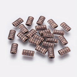 Red Copper Tibetan Style Alloy Beads, Tube, Lead Free,Cadmium Free and Nickel Free, Red Copper Color, 9x5x3mm, Hole: 2mm