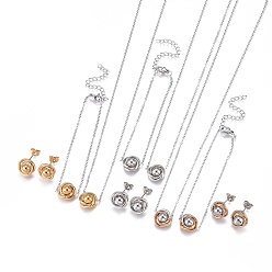Couleur Mélangete 304 définit bijoux en acier inoxydable, Bracelets, colliers et boucles d'oreilles, fleur, couleur mixte, 17.9 pouce (45.7 cm), 1mm, 6-5/8 pouce (16.7 cm), 1mm, 11.5x6.5mm, pin: 0.9 mm