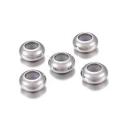 Stainless Steel Color 202 Stainless Steel Beads, with Rubber Inside, Slider Beads, Stopper Beads, Rondelle, Stainless Steel Color, 7x3.5mm, Hole: 2.5mm, Rubber Hole: 1.2mm