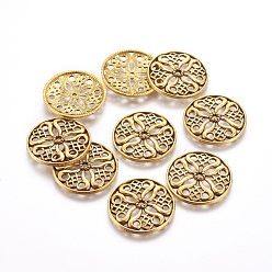 Antique Golden Tibetan Style Alloy Beads, Cadmium Free & Nickel Free & Lead Free, Flat Round, Antique Golden, 24x3mm, Hole: 2mm