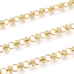 Настоящее золото 18K Латунные соединительные цепи ручной работы, с железными кольцами, с катушкой, долговечный, несварные, реальный 18 k позолоченный, ссылка: 7x1.3мм и 7x7x4мм, около 32.8 футов (10 м) / рулон