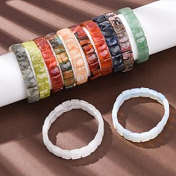 Смешанные камни Эластичные браслеты из натуральных и синтетических смешанных драгоценных камней с гранеными бусинами для женщин, прямоугольные, бусины : 13x11x5~5.5 мм, внутренний диаметр: 2.32 дюйм (5.9 см)