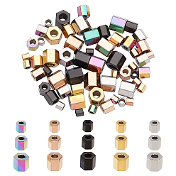 Mixed Color 60Pcs 15 Style PVD Vacuum Plating 304 Stainless Steel Spacer Beads, Hexagon, Mixed Color, 2.1~4.5x2.1~4.5x2~4mm, Hole: 1.4~1.8mm, 4pcs/Style