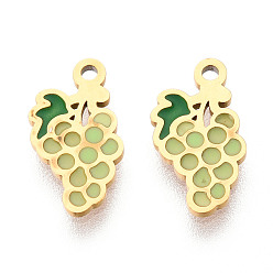 Бледно-Зеленый 304 из нержавеющей стали шармы эмали, виноградное очарование, ионное покрытие (ip), реальный 14 k позолоченный, бледно-зеленый, 12x6.2x0.9 мм, отверстие : 1 мм