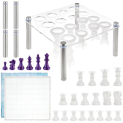 Белый Наборы силиконовых форм для самостоятельного изготовления шахматной доски, для классических игр для детей и взрослых, с акриловыми шахматными стойками с квадратными отверстиями, белые, 16 мм