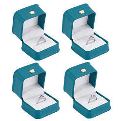 чирок Пластиковые шкатулки для колец, обтянутые искусственной кожей, квадратный, зелено-синие, 5.7~6.1x5.7x4.75 см