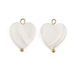 Настоящее золото 18K Естественно оболочки сердца подвески, с 304 петлями из нержавеющей стали, цвет морской раковины, ионное покрытие (ip), реальный 18 k позолоченный, 19~20.5x15~15.5x2.5~4 мм, отверстие : 1.5~2.5 мм
