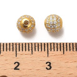 Clair 925 perles de zircone cubique micro-pavées en argent sterling, ronde, réel 18 k plaqué or, clair, 6x5.5mm, Trou: 1.4mm