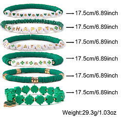 (52) Непрозрачная лаванда 6шт. браслеты из полимерной глины с бусинами, эластичные, браслеты с подвесками для женщин, разнообразные, разноцветные, 6.89 дюйм (17.5 см)