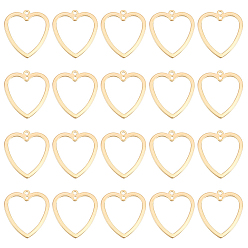 Настоящее золото 18K 20шт. латунные 2-образные подвески, сердце, без никеля , реальный 18 k позолоченный, 21x19x1 мм, отверстие : 1 мм