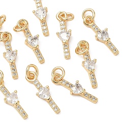 Chapado en Oro Real 18K Colgantes de latón con microengaste de circonitas cúbicas de Shegrace, sin cadmio y níque y plomo, encantos del corazón, Claro, real 18 k chapado en oro, 13.5x4.5x2.5 mm, agujero: 2.5 mm