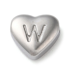 Letter W 201 Stainless Steel Beads, Stainless Steel Color, Heart, Letter W, 7x8x3.5mm, Hole: 1.5mm