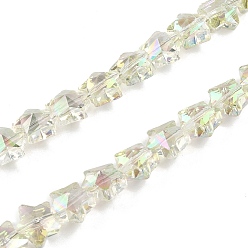 Средний Весенно-Зеленый Гальванизируйте прозрачное стекло бисер нитей, звезда, граненые, с половиным покрытием, средний весенний зеленый, 7.5x8x5 мм, отверстие : 0.7 мм, около 80 шт / нитка, 21.56'' (54.75 см)