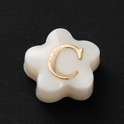 Letter C Натуральные белые ракушки, золотые эмалевые бусины с буквами, буква С, 8x4.5 мм, отверстие : 0.8 мм