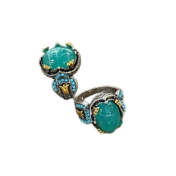 Античное Серебро Овальный сплав со стеклянными кольцами для пальцев, античное серебро, античное серебро, размер США 9 (18.9 мм)