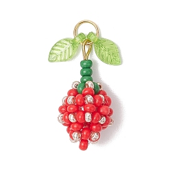 Красный Подвески-бутоны из стеклянных бусинок, с 304 открытыми соединительными кольцами из нержавеющей стали и стеклянной круглой бусиной-жемчужиной, красные, 25x11x13 мм, отверстие : 5 мм