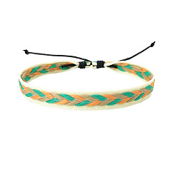 Turquoise Bohemia Polyester Braided Flat Cord Bracelet, Adjustable Bracelet for Women, Turquoise, 6-1/2~9-7/8 inch(16.5~25cm)