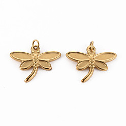 Echt 14 k vergoldet 304 Edelstahl Anhänger, mit Ringe springen, Libelle, echt 14 k vergoldet, 18.5x23x2 mm, Sprungring: 4.8x0.8 mm, 3.2 mm Innen Durchmesser