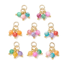Золотой Окрашенные оболочки подвески естественных пресноводных, круглые бусины, подвески-кисточки, с 304 кольцами из нержавеющей стали, разноцветные, золотые, 11 мм, отверстие : 3 мм