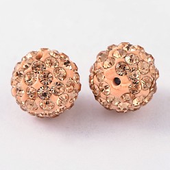 Light Peach Pave Disco Ball Beads, Polymer Clay Rhinestone Beads, Grade A, Round, Light Peach, PP14(2~2.1mm), 10mm, Hole: 1.0~1.2mm