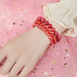 Dark Red 3Pcs 3 Size Synthetic Imperial Jasper Round Beaded Stretch Bracelets Set, Gemstone Jewelry for Women, Dark Red, Inner Diameter: 2-1/8 inch(5.5cm), Beads: 6~10mm, 1Pc/size